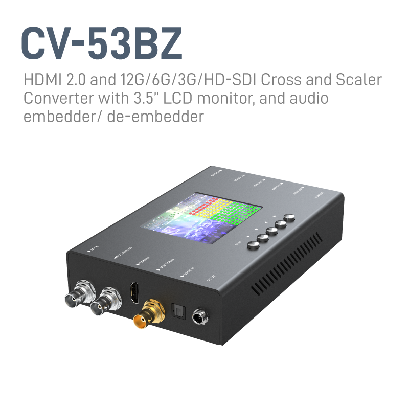 HDMI 2.0 and 12G/6G/3G/HD-SDI Cross and Scaler Converter with 3.5